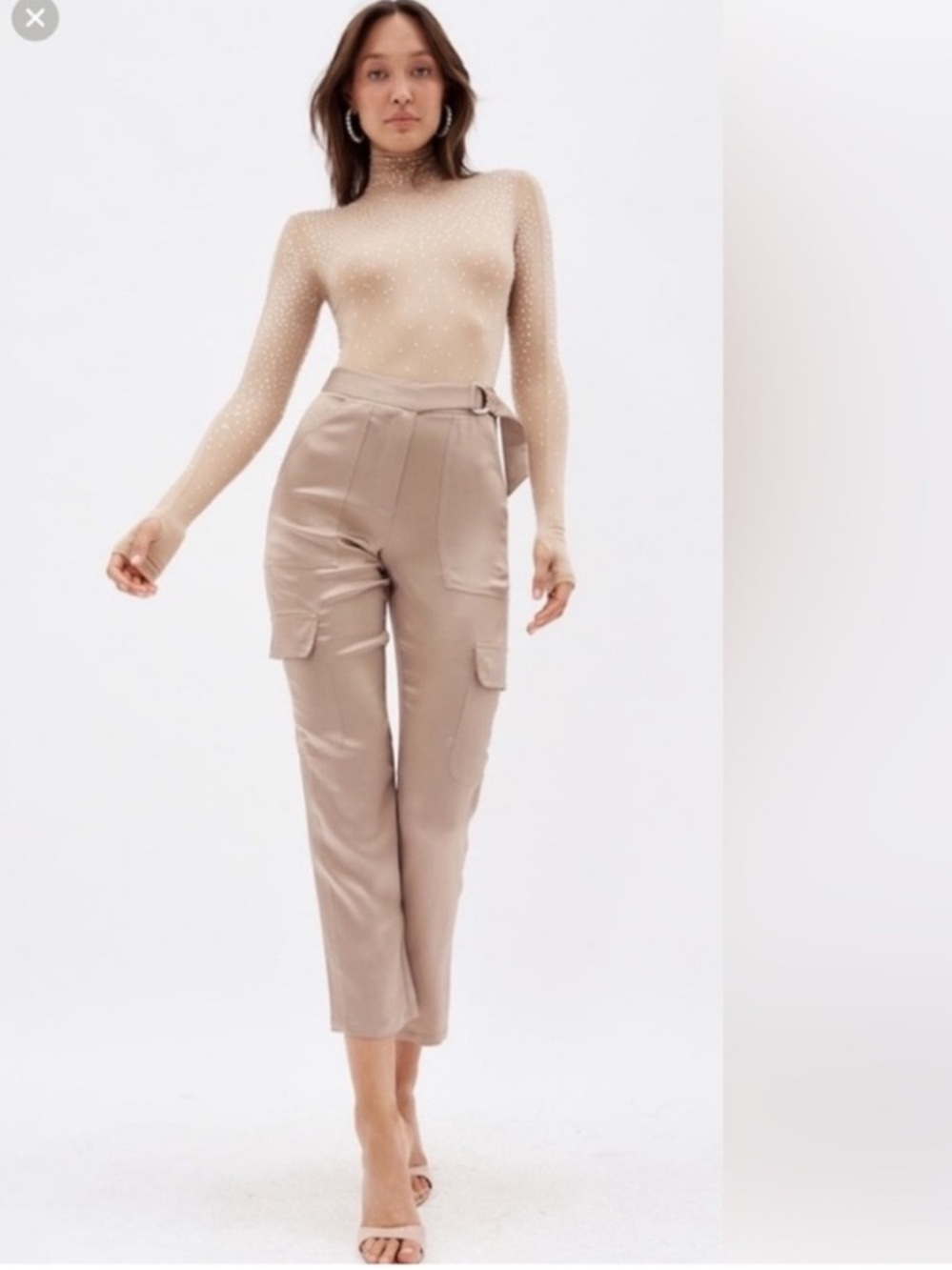 Jonathan Simkhai Carolina belted Satin cargo pant in nutmeg NWT